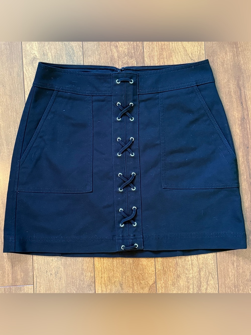 Express Black Lace-Up Front Mini Skirt with Pockets-Size 4